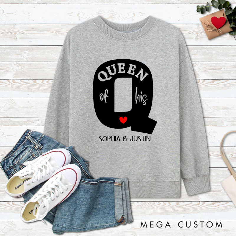 Personalized Couple King of Her Heart and Queen of His Heart Sweatshirt Couple Valentine's Day Sweatshirt for Husband Wife Boyfriend Girlfriend
