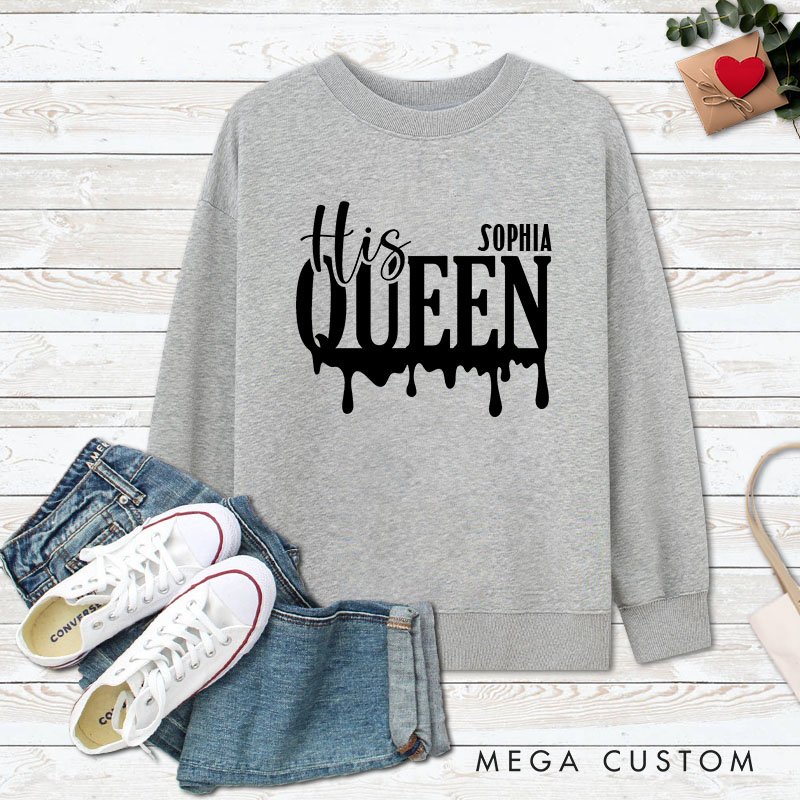Personalized Couple Charming Her King and His Queen Matching Sweatshirt Couple Valentine's Day Sweatshirt for Husband Wife Boyfriend Girlfriend