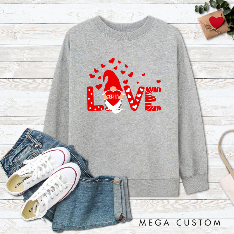 Personalized Couple Red Gnome with Heart Matching Sweatshirt Couple Valentine's Day Sweatshirt for Husband Wife Boyfriend Girlfriend