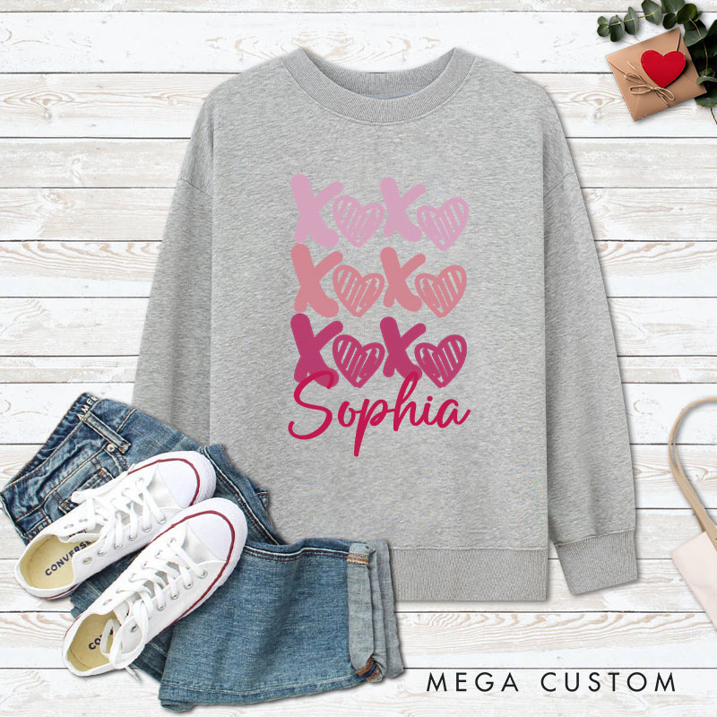 Personalized Couple Playful XOXO with Heart Sweatshirt Couple Valentine's Day Sweatshirt for Husband Wife Boyfriend Girlfriend
