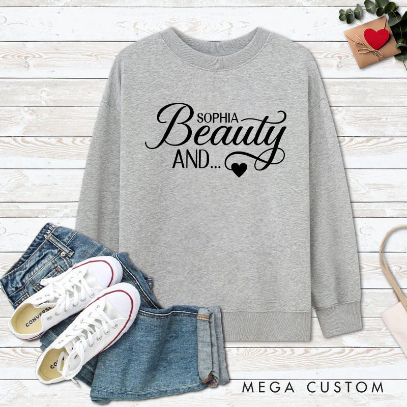 Personalized Couple The Beard and Beauty Sweatshirt Couple Valentine's Day Sweatshirt for Husband Wife Boyfriend Girlfriend