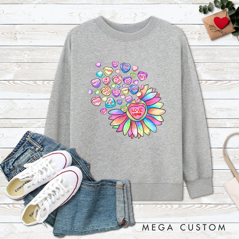 Personalized Couple Colorful Flower with Heart Matching Sweatshirt Couple Valentine's Day Sweatshirt for Husband Wife Boyfriend Girlfriend