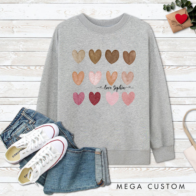 Personalized Couple Charming Hearts Matching Sweatshirt with Name Couple Valentine's Day Sweatshirt for Husband Wife Boyfriend Girlfriend