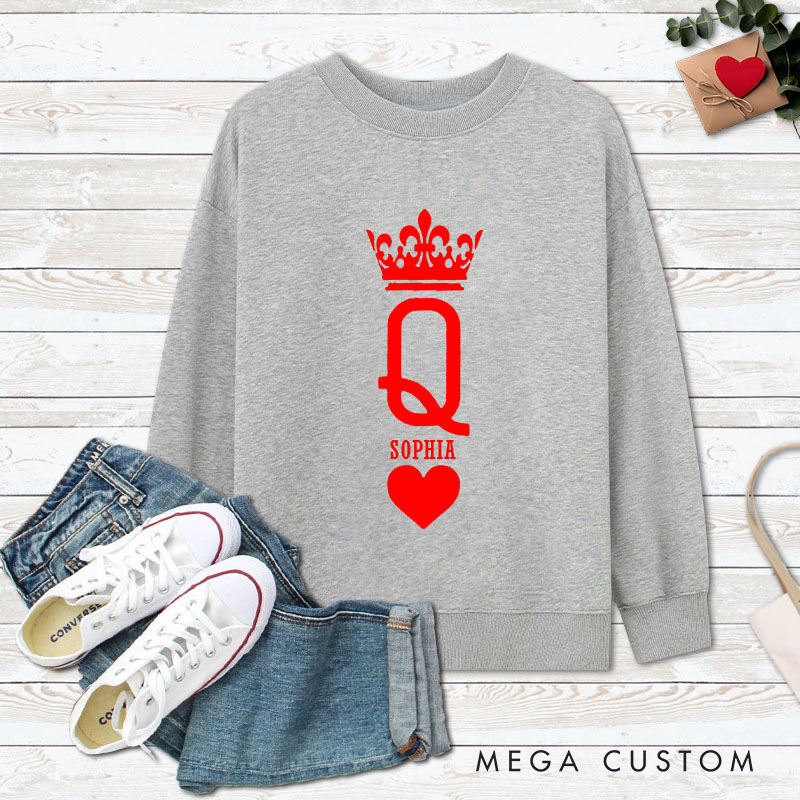 Personalized Couple Minimalist King and Queen with Crown Matching Sweatshirt Couple Valentine's Day Sweatshirt for Husband Wife Boyfriend Girlfriend