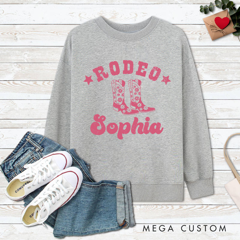 Personalized Couple Rodeo Bull Skull and Cowgirl Boot Matching Sweatshirt Couple Valentine’s Day Sweatshirt for Husband Wife Boyfriend Girlfriend