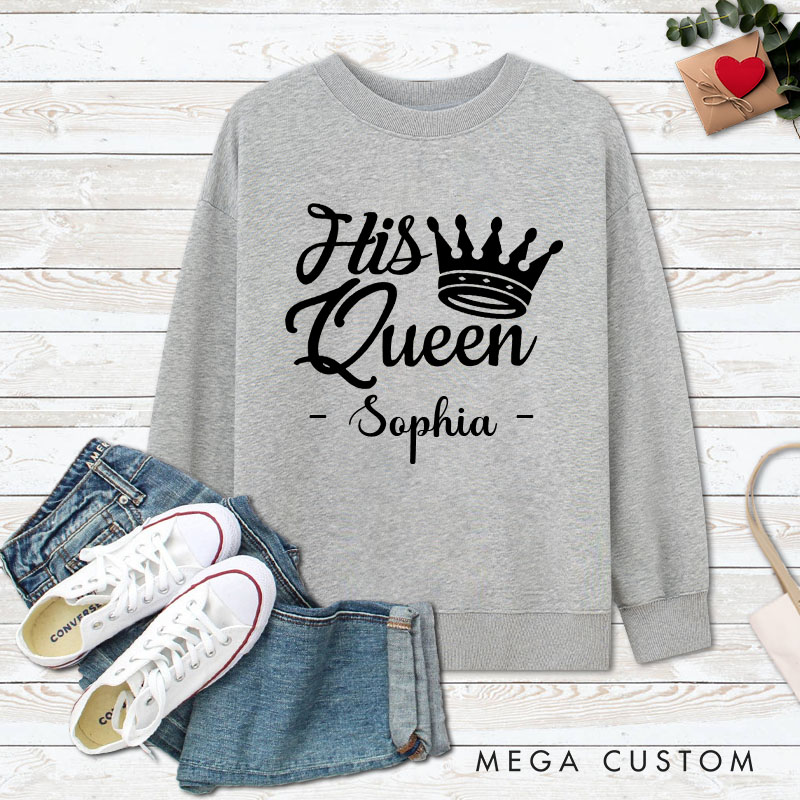 Personalized Couple Elegant Her King and His Queen with Crown Matching Sweatshirt Valentine's Day Sweatshirt for Husband Wife Boyfriend Girlfriend