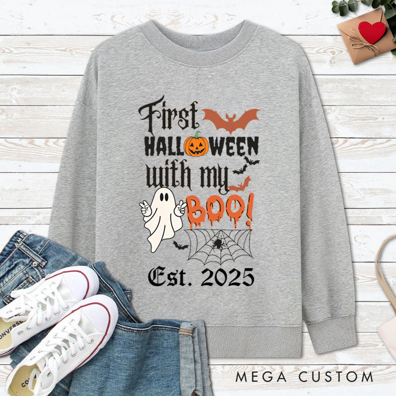 Personalized First Halloween with My Boo Ghost and Pumpkin Couple Sweatshirt