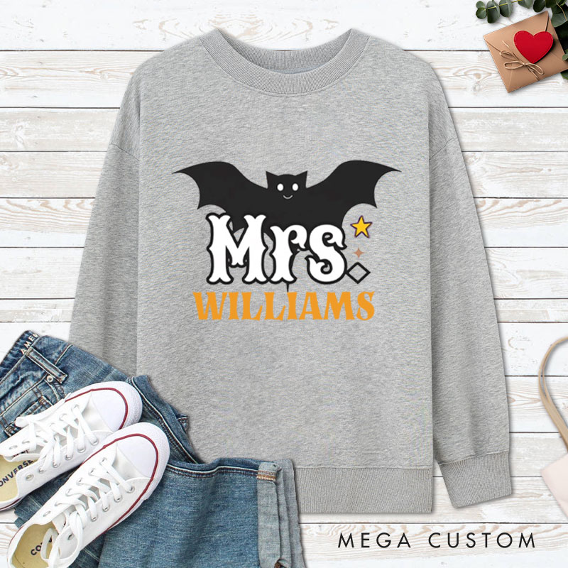 Personalized Mr and Mrs Bat Design with Halloween Theme Couple Sweatshirt