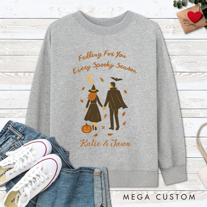 Personalized Falling for You Every Spooky Season Halloween Couple Sweatshirt