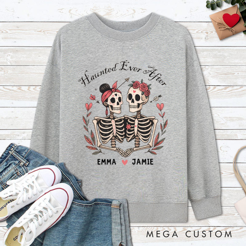 Personalized Haunted Ever After Skeleton Couple Halloween Couple Sweatshirt