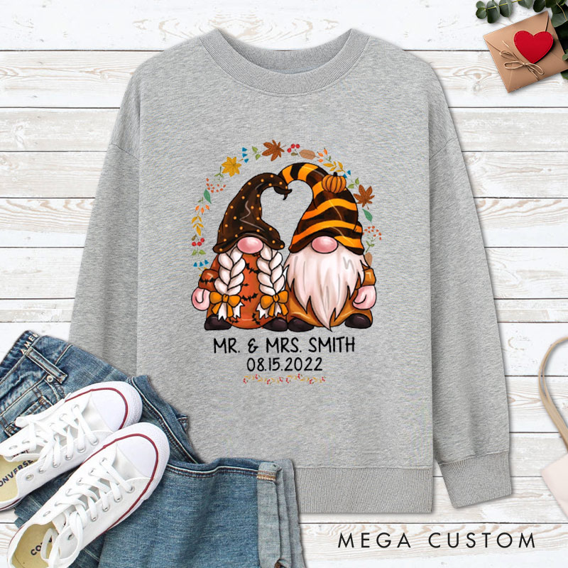 Personalized Mr and Mrs Autumn Gnome Couple Halloween Couple Sweatshirt