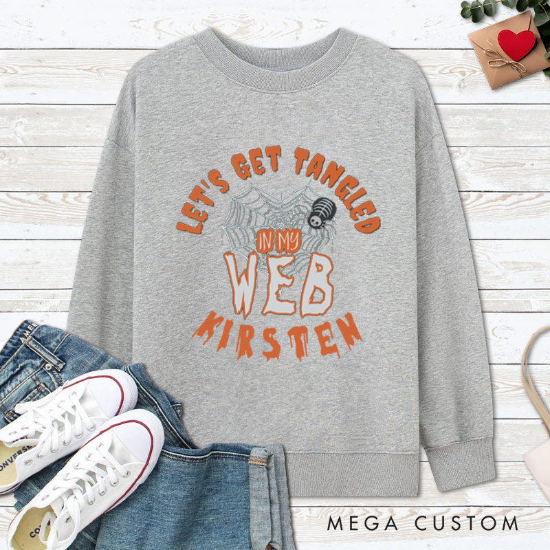 Personalized Rattle My Bone and Let's Get Tangled in My Web Halloween Couple Sweatshirt