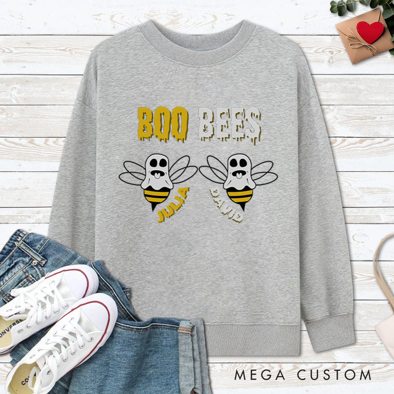 Personalized I Love Her Boo Bees and Boo Bees Halloween Couple Sweatshirt