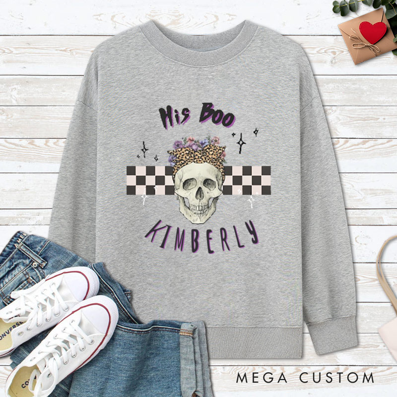 Personalized Her Monster and His Boo Skull Halloween Couple Sweatshirt