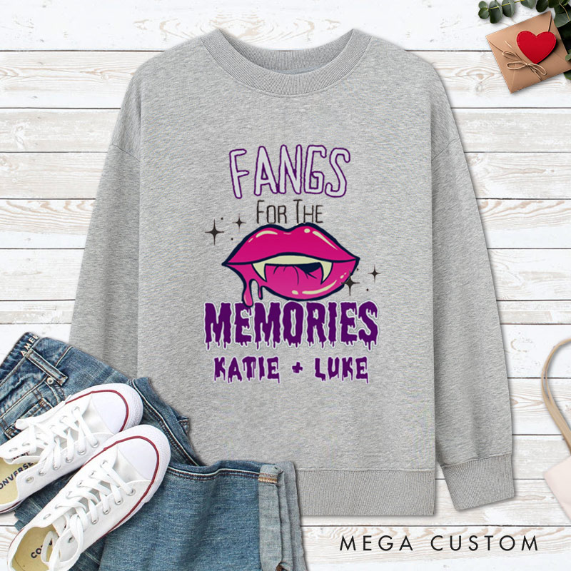Personalized Love at First Bite & Fangs for the Memories Halloween Couple Sweatshirt