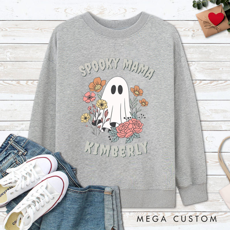 Personalized Spooky Dad and Spooky Mama Couple Ghost Halloween Couple Sweatshirt