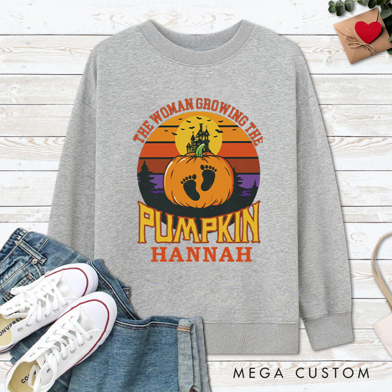 Personalized The Man Behind the Pumpkin and The Woman Growing the Pumpkin Halloween Couple Sweatshirt