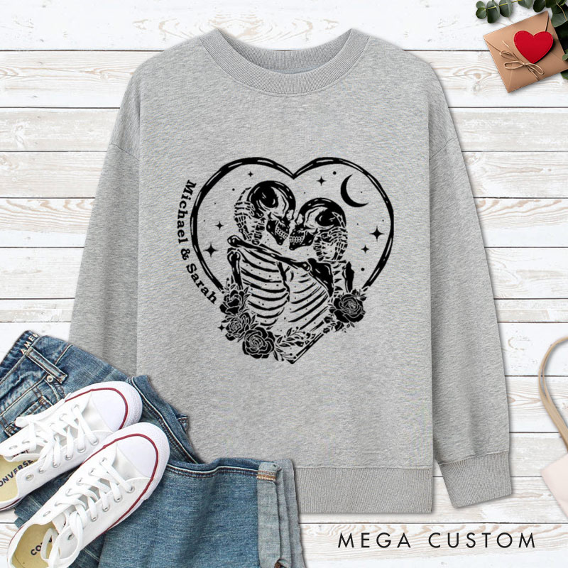 Personalized Eternal Love Skeleton Couple in Heart Halloween Couple Sweatshirt