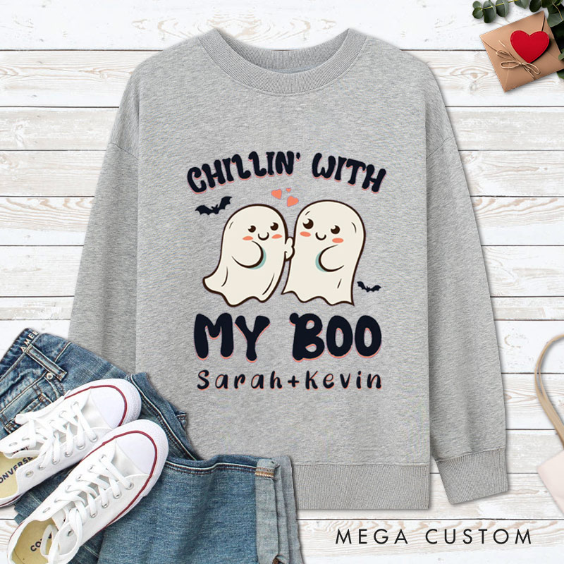 Personalized Chillin' with My Boo Ghost Couple Halloween Couple Sweatshirt