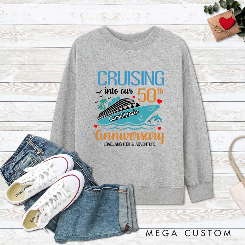 Personalized Couple 50th Anniversary Sweatshirt Cruising into Our 50th Anniversary Outfits Cheers to 50 Years Tops for Husband Wife