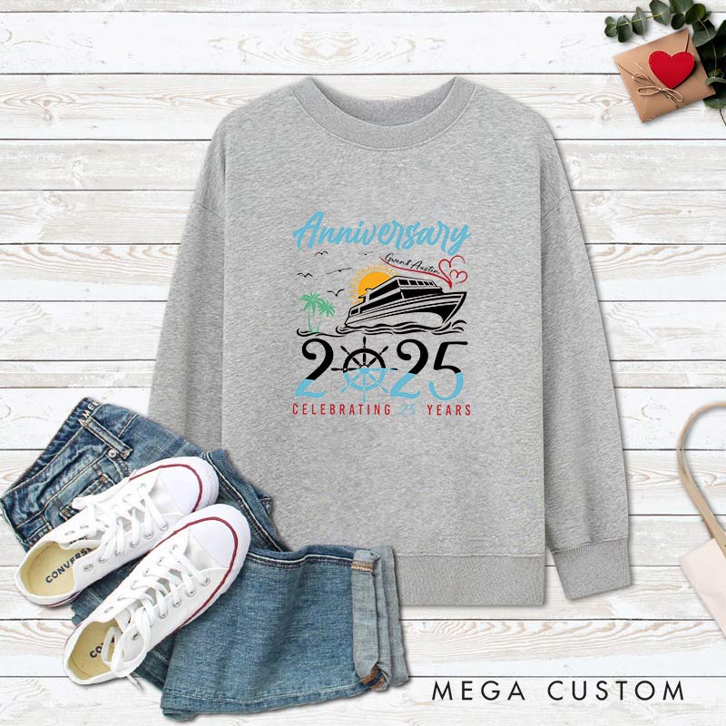 Personalized Couple 25th Cruisin Anniversary Sweatshirt Celebrating 25 Years Anniversary Outfits for Husband Wife Cruisin Gift Tops