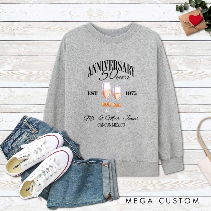 Personalized Couple 50th Anniversary Sweatshirt 50th Anniversary Celebration Outfit Golden Years Anniversary Gift Tops for Wife Husband 