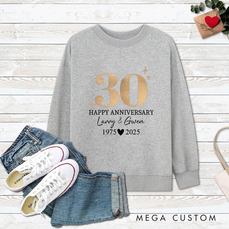 Personalized Fun Couple 30th Anniversary Sweatshirt Elegant Golden Celebration 30 Years Anniversary Outfit Wife Husband Anniversary Top