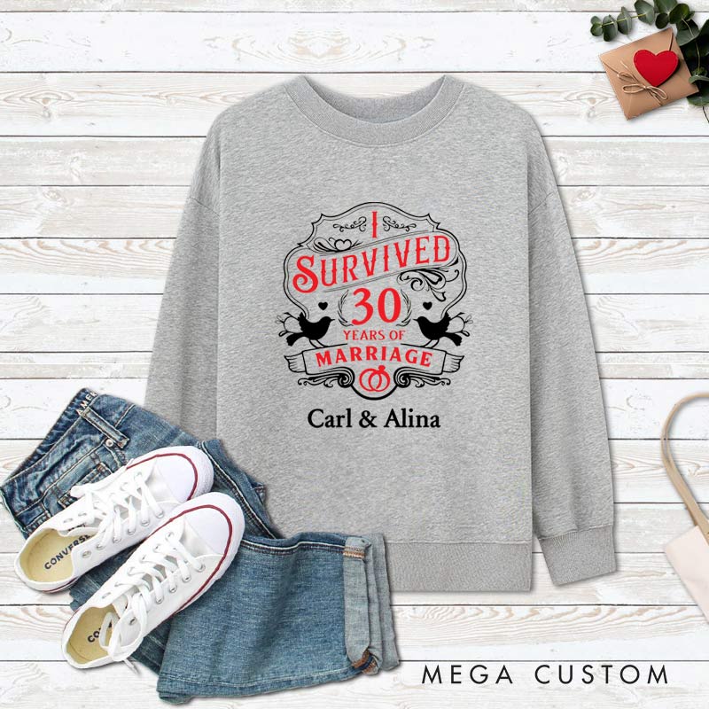 Personalized Couple 30th Anniversary Sweatshirt I Survived 30 Years of Marriage Anniversary Top Vintage Wife Husband Anniversary Outfit
