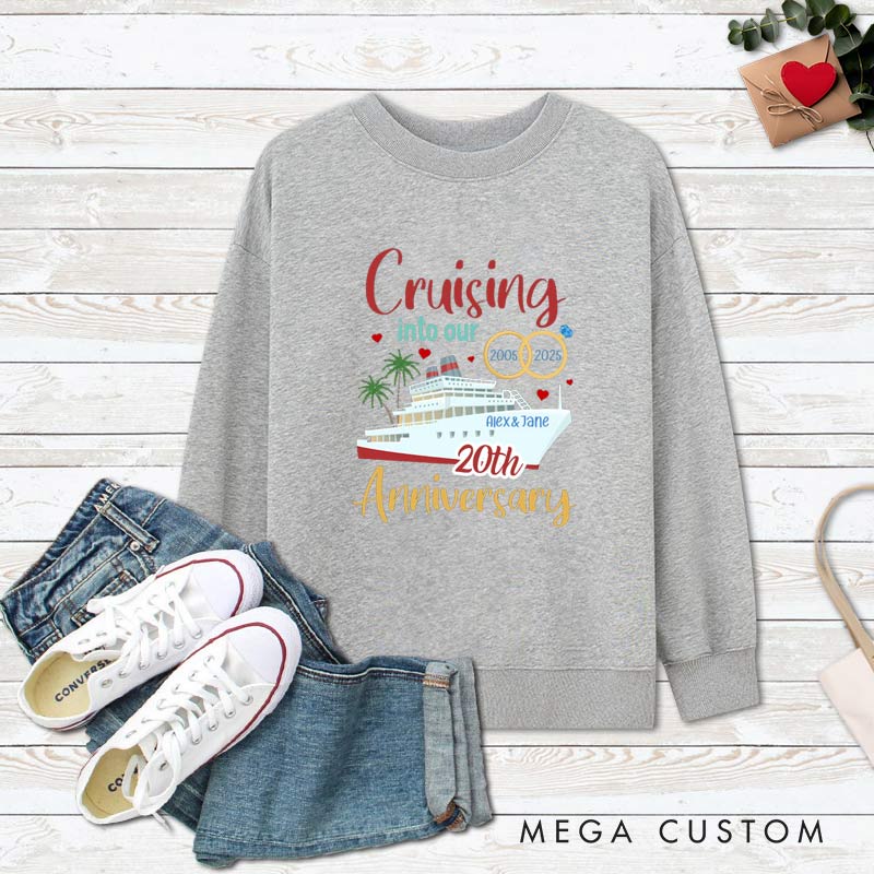 Personalized Couple 20th Cruise Anniversary Sweatshirt Cruising into Our 20th Anniversary Top Romantic Celebration Anniversary Sweatshirt
