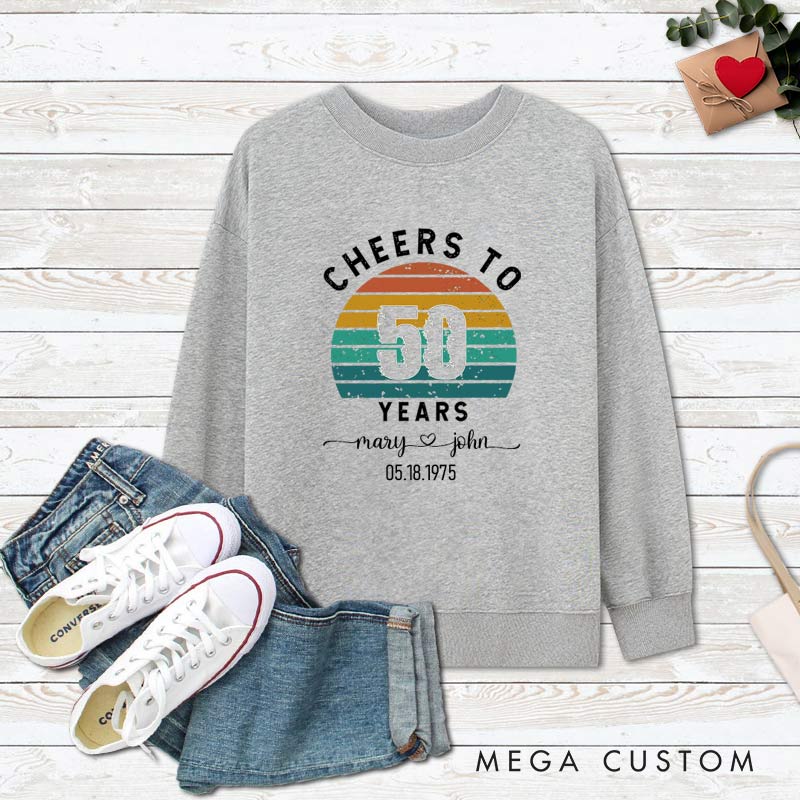 Personalized Couple 50th Anniversary Sweatshirt Retro Cheers to 50 Years Anniversary Outfit Vintage Couple Sweatshirt for Husband Wife