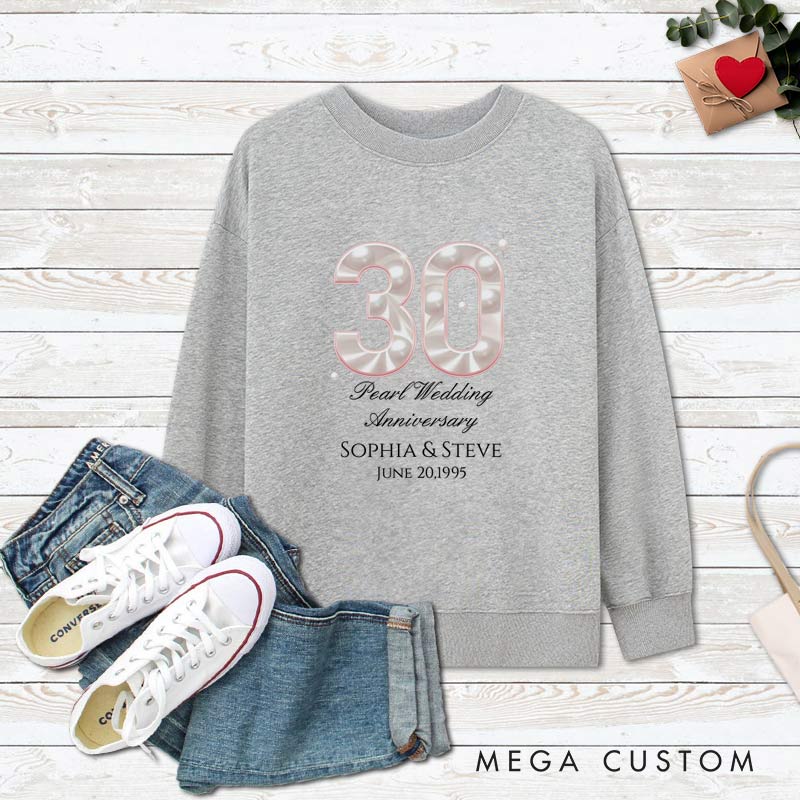 Personalized Couple 30th Anniversary Sweatshirt 30th Pearl Wedding Anniversary Outfit Elegant Celebration Couple Gift Sweatshirt for Husband Wife 