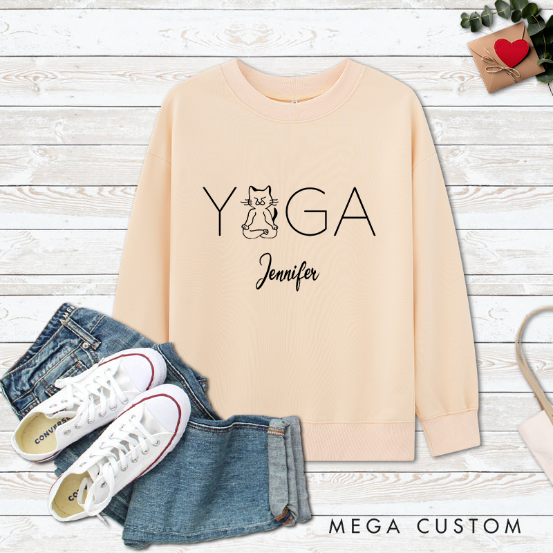 Personalized Yoga Classic Ugly Sweatshirts with Cute Cat Design Perfect Gift for Yoga Lover and Cat Lover