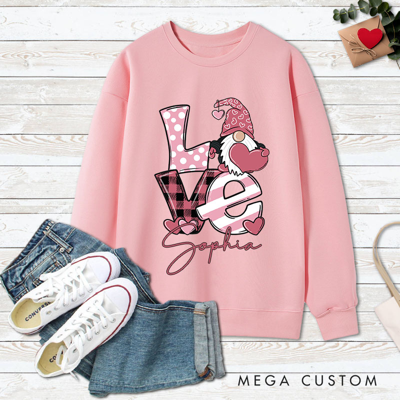 Personalized Couple Playful LOVE Gnome Matching Sweatshirt with Name Couple Valentine’s Day Sweatshirt for Husband Wife Boyfriend Girlfriend
