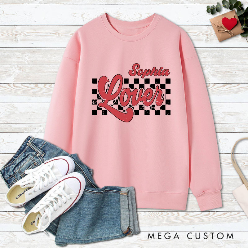 Personalized Couple Checkered Lover Matching Sweatshirt Couple with Name Valentine's Day Sweatshirt for Husband Wife Boyfriend Girlfriend