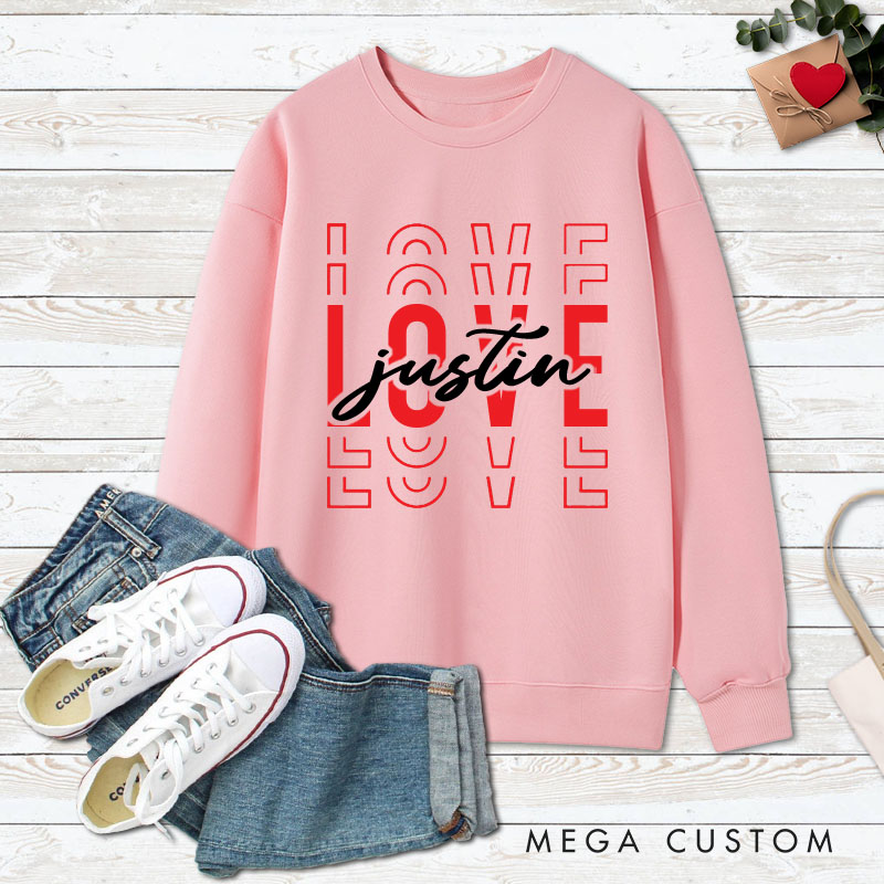 Personalized Couple Red Love Matching Sweatshirt with Name Couple Valentine's Day Sweatshirt for Husband Wife Boyfriend Girlfriend