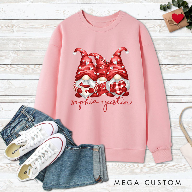 Personalized Couple Red Gnome with Heart Matching Sweatshirt Couple Valentine's Day Sweatshirt for Husband Wife Boyfriend Girlfriend