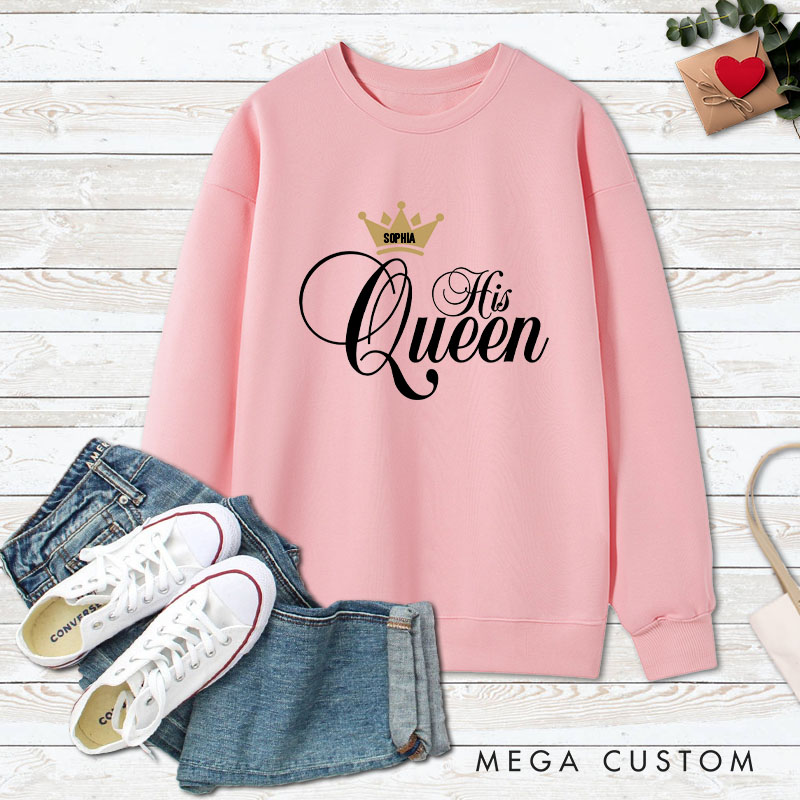Personalized Couple Her King and His Queen Matching Sweatshirt Couple Valentine's Day Sweatshirt for Husband Wife Boyfriend Girlfriend