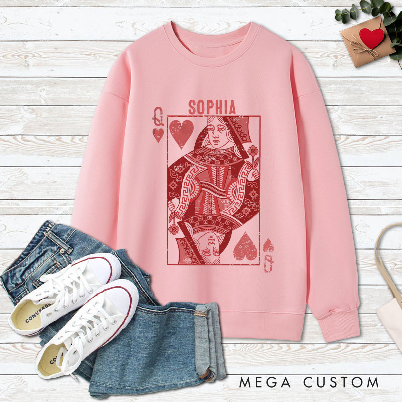 Personalized Couple King and Queen of Hearts Matching Sweatshirt Couple Valentine's Day Sweatshirt for Husband Wife Boyfriend Girlfriend