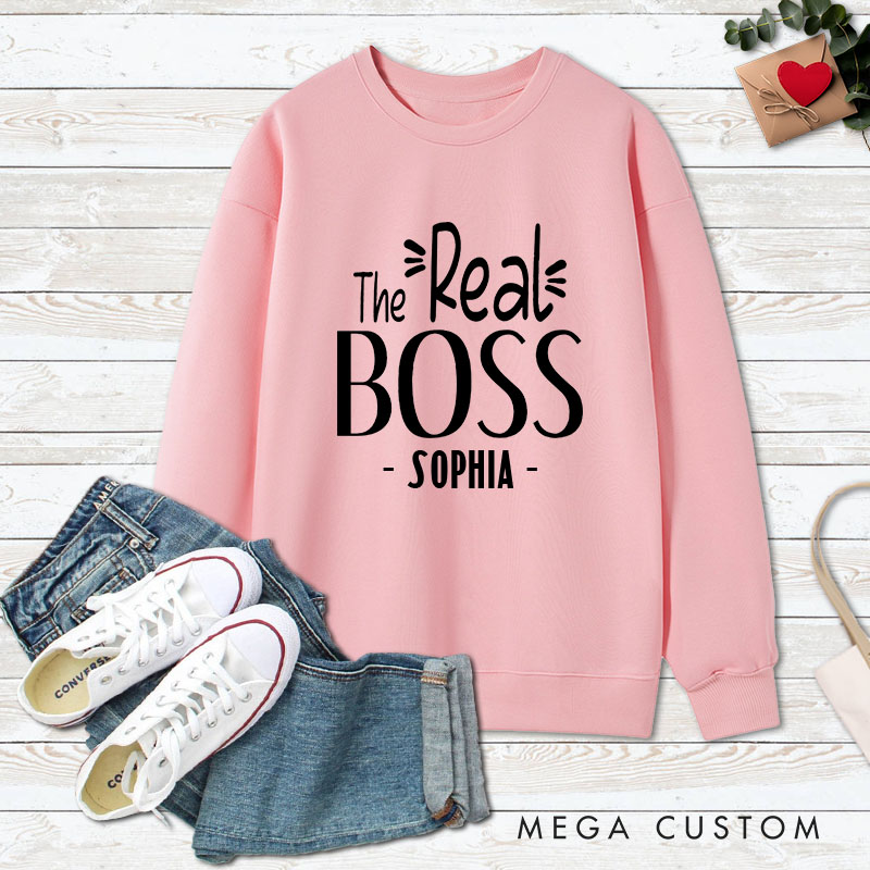 Personalized Couple The Boss and The Real Boss Matching Sweatshirt Couple Valentine's Day Sweatshirt for Husband Wife Boyfriend Girlfriend