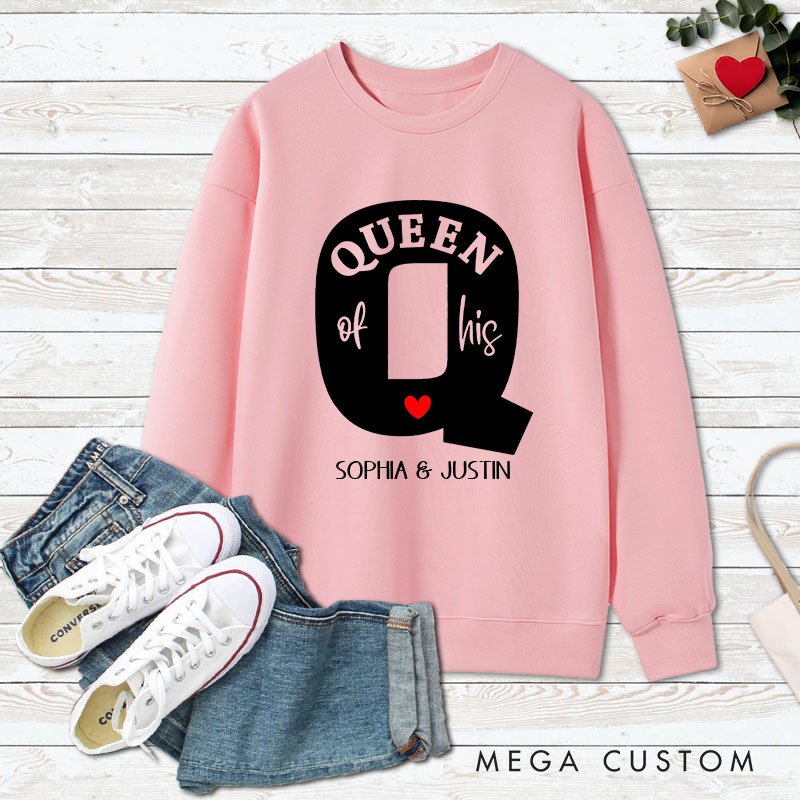 Personalized Couple King of Her Heart and Queen of His Heart Sweatshirt Couple Valentine's Day Sweatshirt for Husband Wife Boyfriend Girlfriend