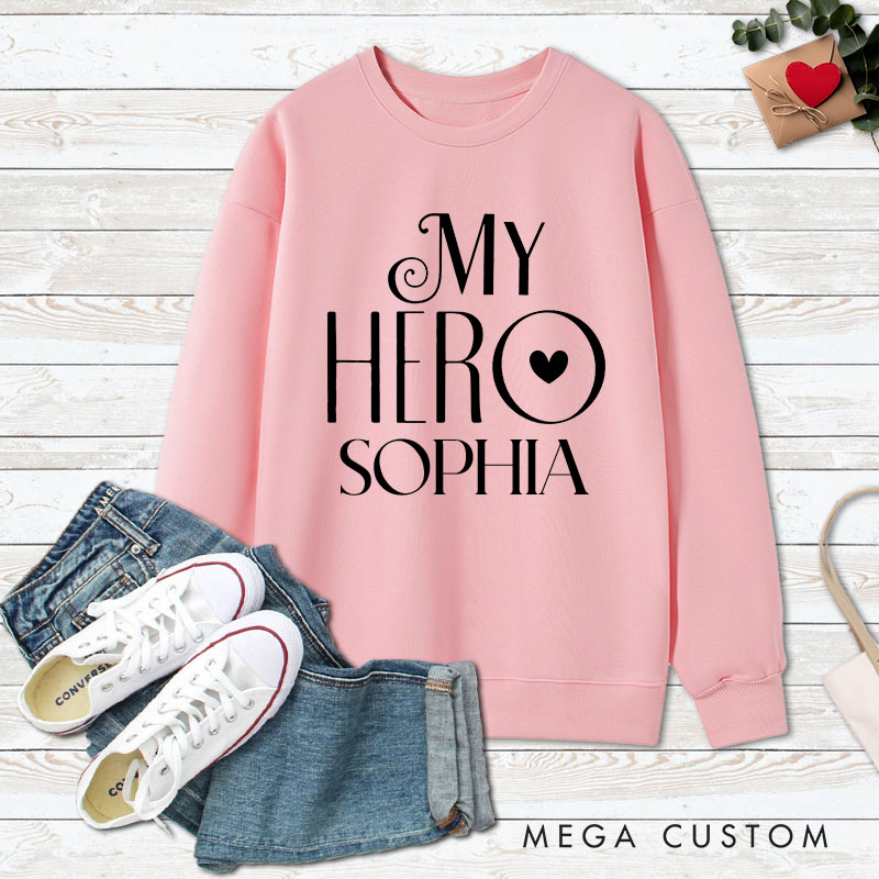 Personalized Couple My Hero and My Heroine Matching Sweatshirt Couple Valentine's Day Sweatshirt for Husband Wife Boyfriend Girlfriend