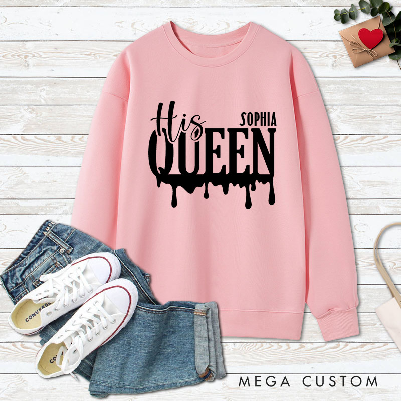 Personalized Couple Charming Her King and His Queen Matching Sweatshirt Couple Valentine's Day Sweatshirt for Husband Wife Boyfriend Girlfriend