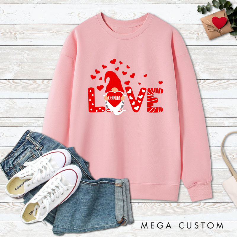 Personalized Couple Red Gnome with Heart Matching Sweatshirt Couple Valentine's Day Sweatshirt for Husband Wife Boyfriend Girlfriend
