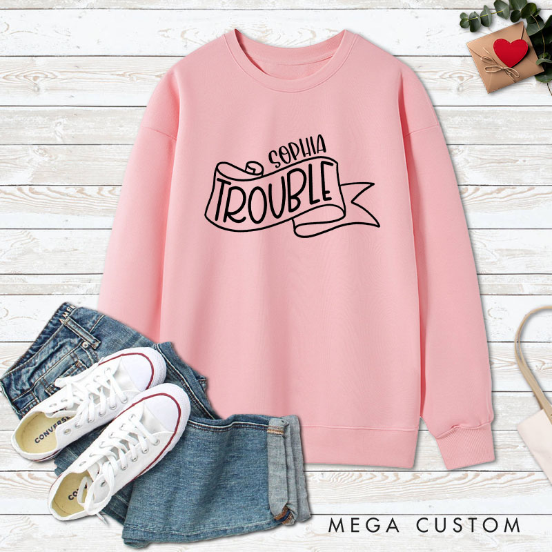 Personalized Couple Double and Trouble Matching Sweatshirt Couple Valentine's Day Sweatshirt for Husband Wife Boyfriend Girlfriend