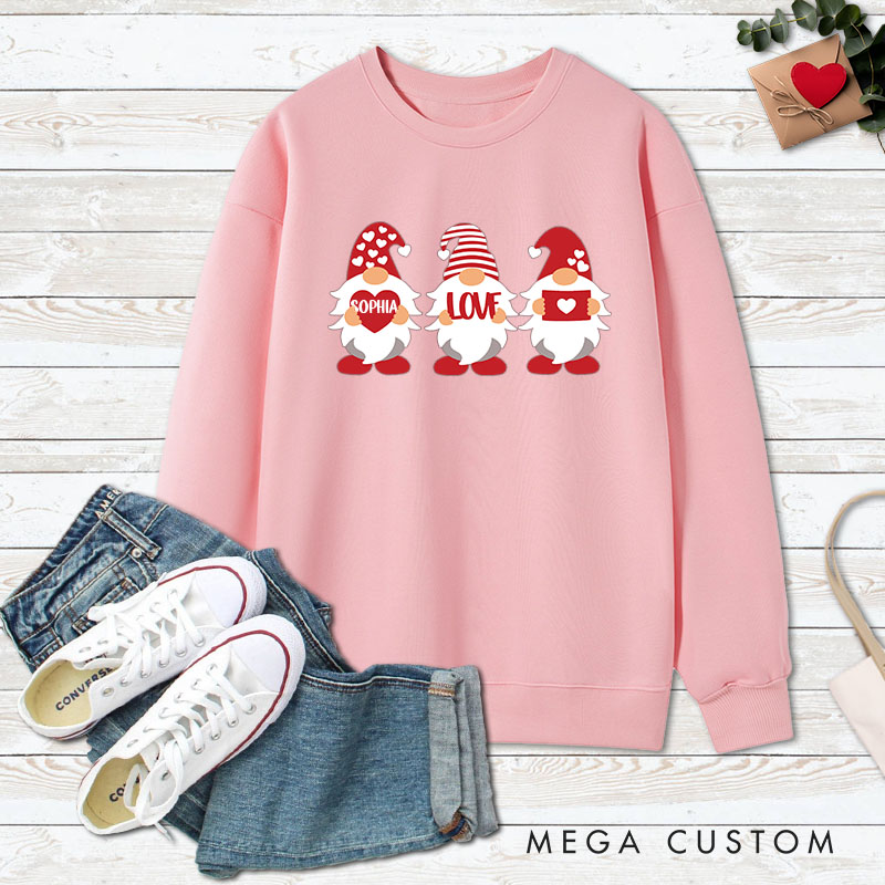Personalized Couple Cute Red Gnome with Heart Sweatshirt Couple Valentine's Day Sweatshirt for Husband Wife Boyfriend Girlfriend