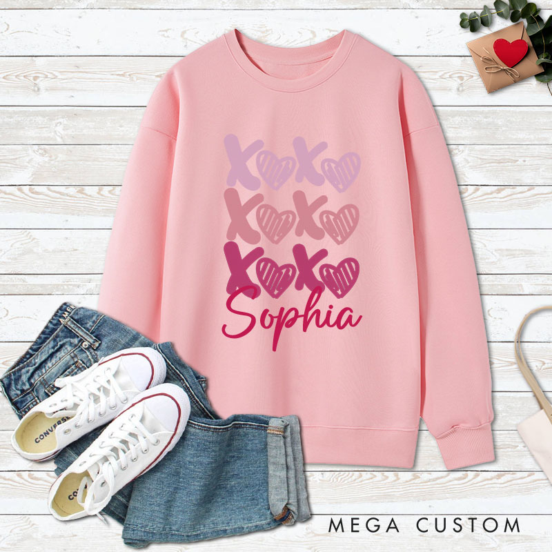 Personalized Couple Playful XOXO with Heart Sweatshirt Couple Valentine's Day Sweatshirt for Husband Wife Boyfriend Girlfriend