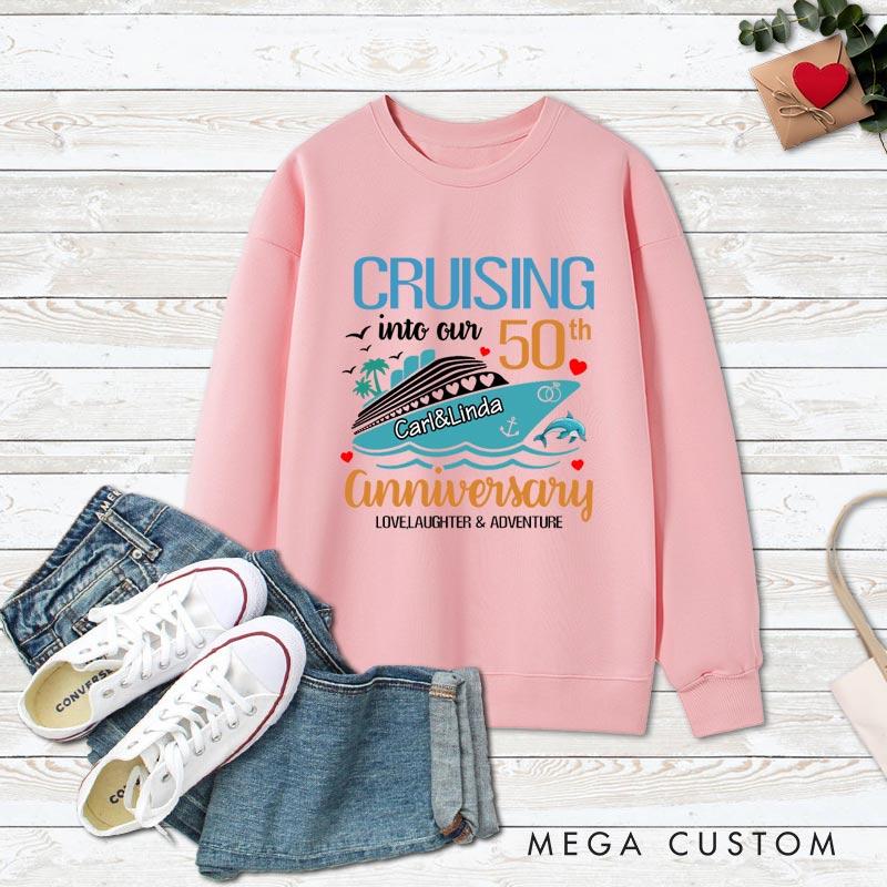 Personalized Couple 50th Anniversary Sweatshirt Cruising into Our 50th Anniversary Outfits Cheers to 50 Years Tops for Husband Wife
