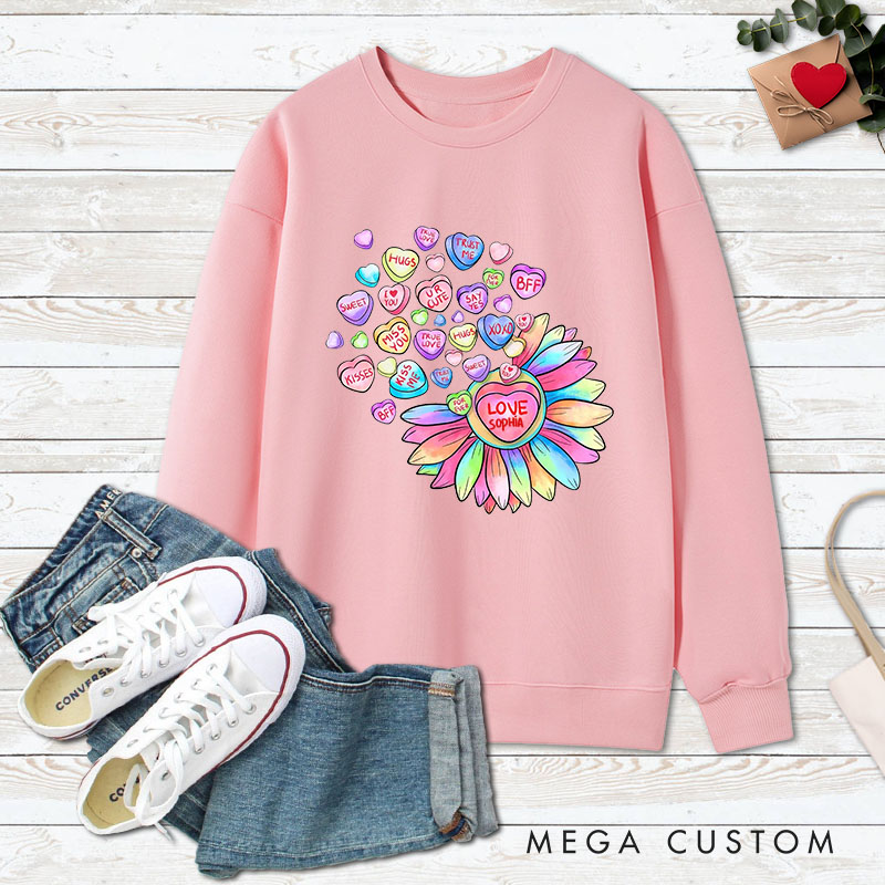 Personalized Couple Colorful Flower with Heart Matching Sweatshirt Couple Valentine's Day Sweatshirt for Husband Wife Boyfriend Girlfriend