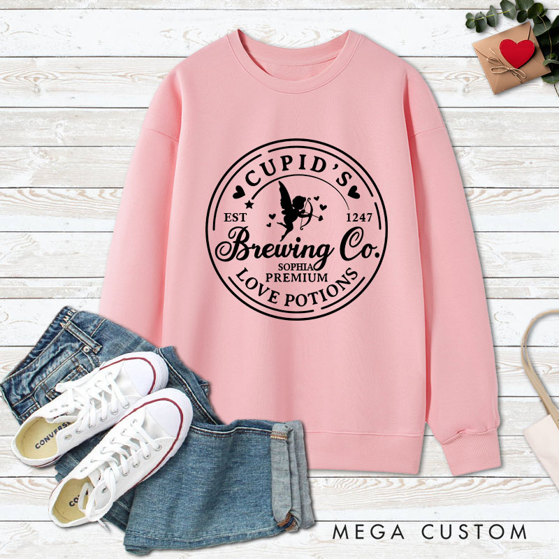 Personalized Couple Cupid's Brewing Co. Love Potions Matching Sweatshirt Couple Valentine's Day Sweatshirt for Husband Wife Boyfriend Girlfriend