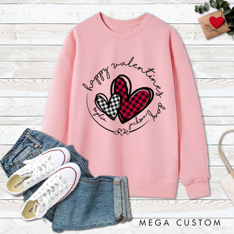 Personalized Couple Plaid Heart Matching Sweatshirt with Name Couple Valentine's Day Sweatshirt for Husband Wife Boyfriend Girlfriend